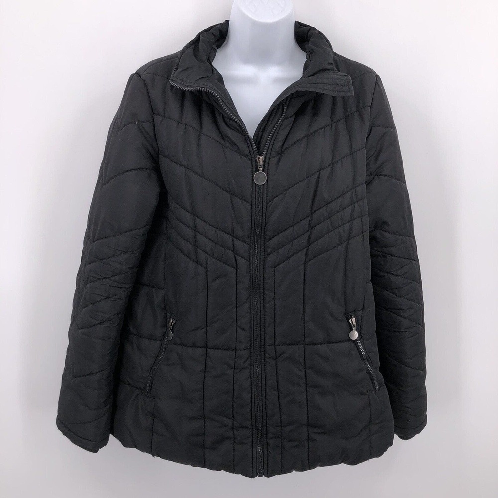XSIDE Sz M Black Puffer Jacket Coat Light Medium Weight Quilted w NO Hood